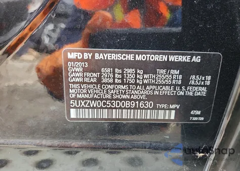 2013 BMW X5 xDrive35D z USA, uszkodzony, nr VIN 5UXZW0C53D0B91630